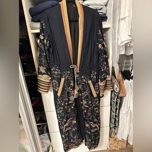 Blank London Floral Embroidered Silk Blend Long Kimono Duster One Size